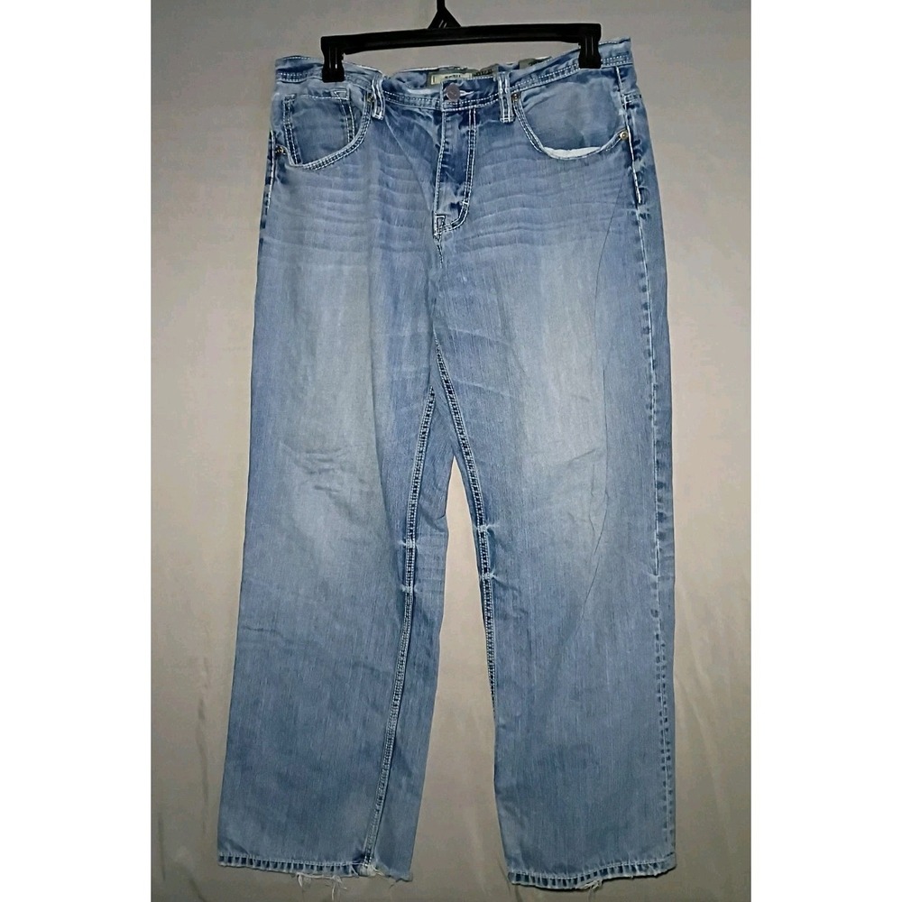 BKE Seth Jeans Mens 36R Light Wash Distressed Blue Denim Relaxed Straight